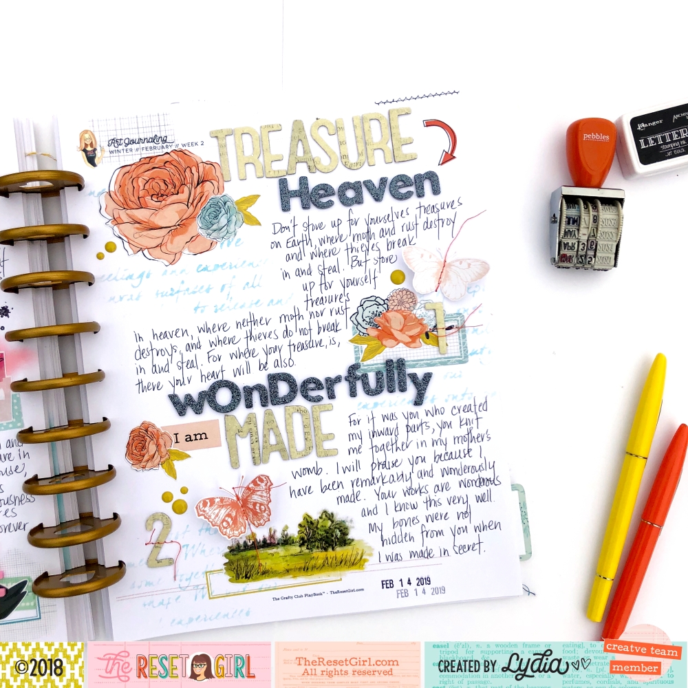 Wonderfully Made Scripture Art Journaling Page inside The Reset Girl Crafty Playbook, Adored Collection - Lydia Cost